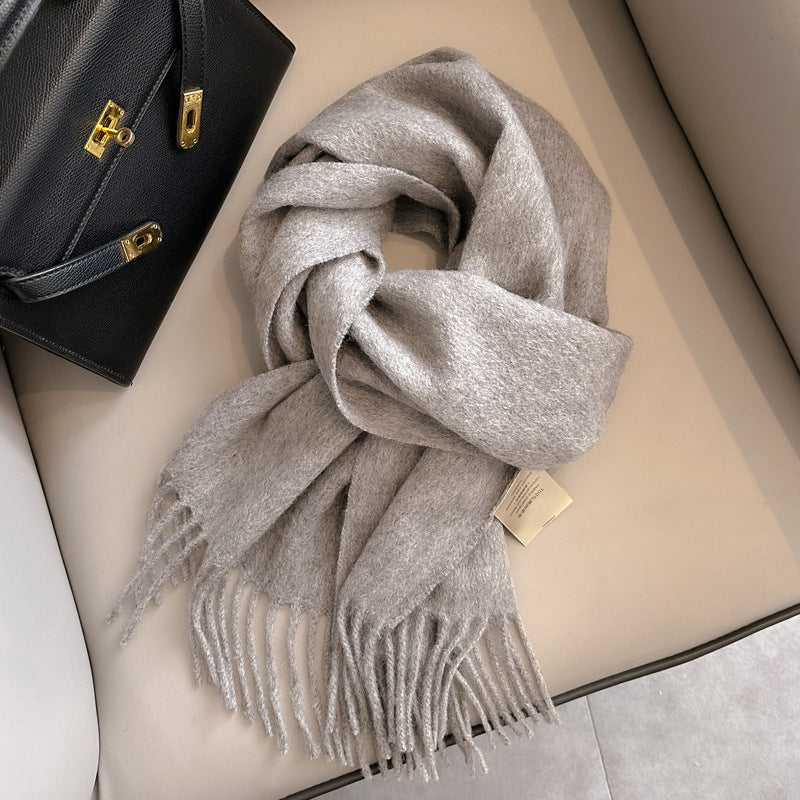 Pure Wool Tassel Scarf – Warm Winter Narrow Scarf for Men & Women