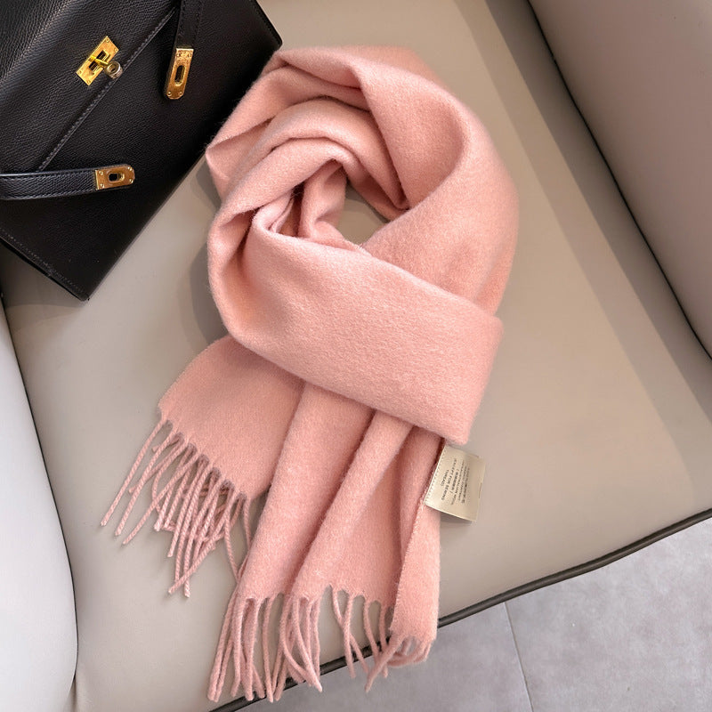 Pure Wool Tassel Scarf – Warm Winter Narrow Scarf for Men & Women