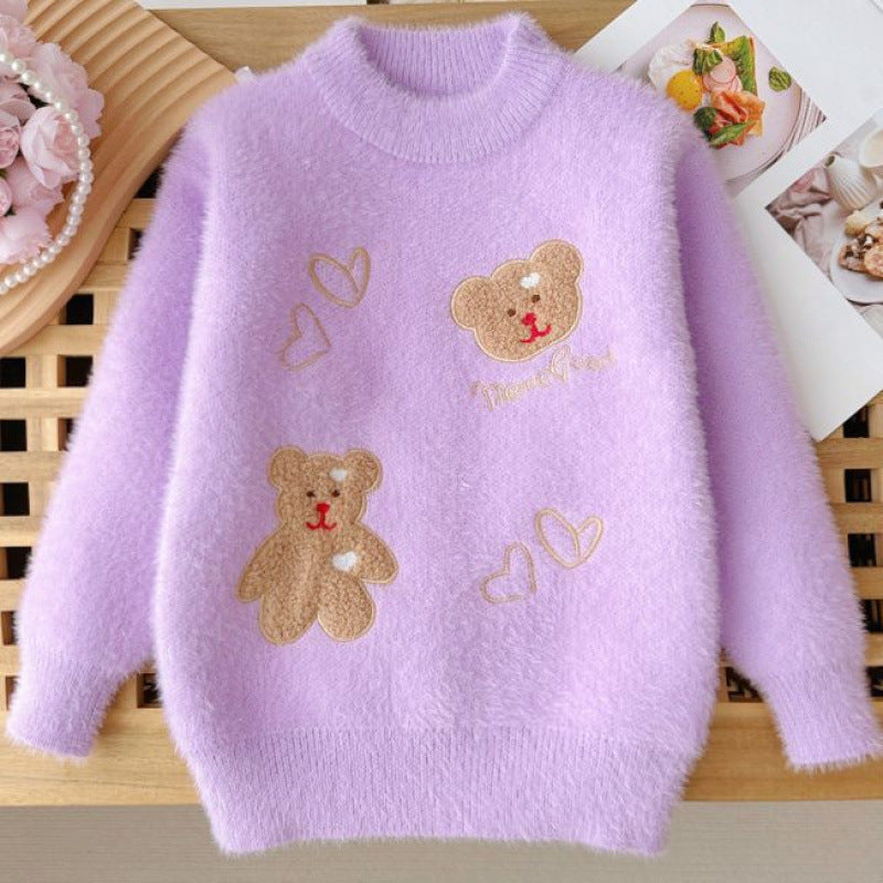 Girl's Faux Mink Cartoon Sweater