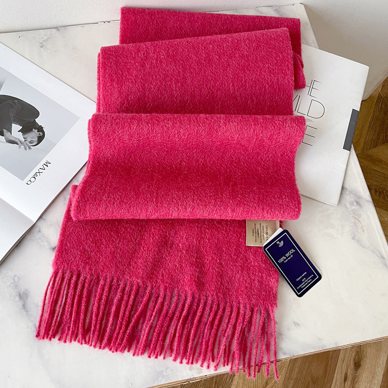 Pure Wool Tassel Scarf – Warm Winter Narrow Scarf for Men & Women