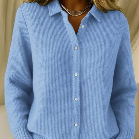 Women’s Casual Button-Up Knitted Lapel Sweater – Long Sleeve Winter Jumper