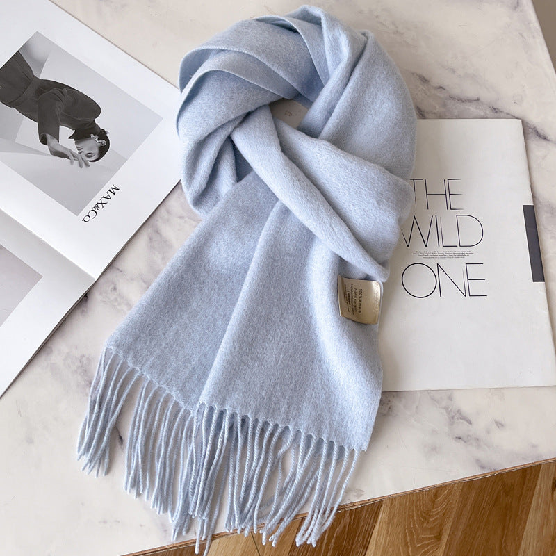 Pure Wool Tassel Scarf – Warm Winter Narrow Scarf for Men & Women