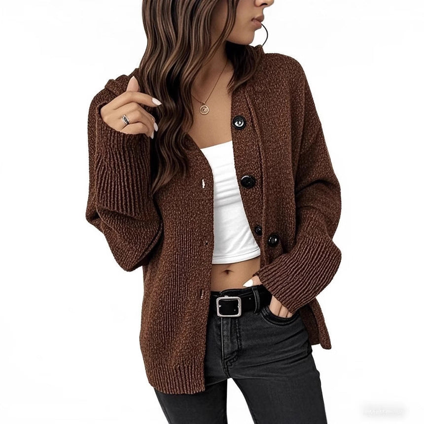 Women's Hooded Drawstring Knit Cardigan