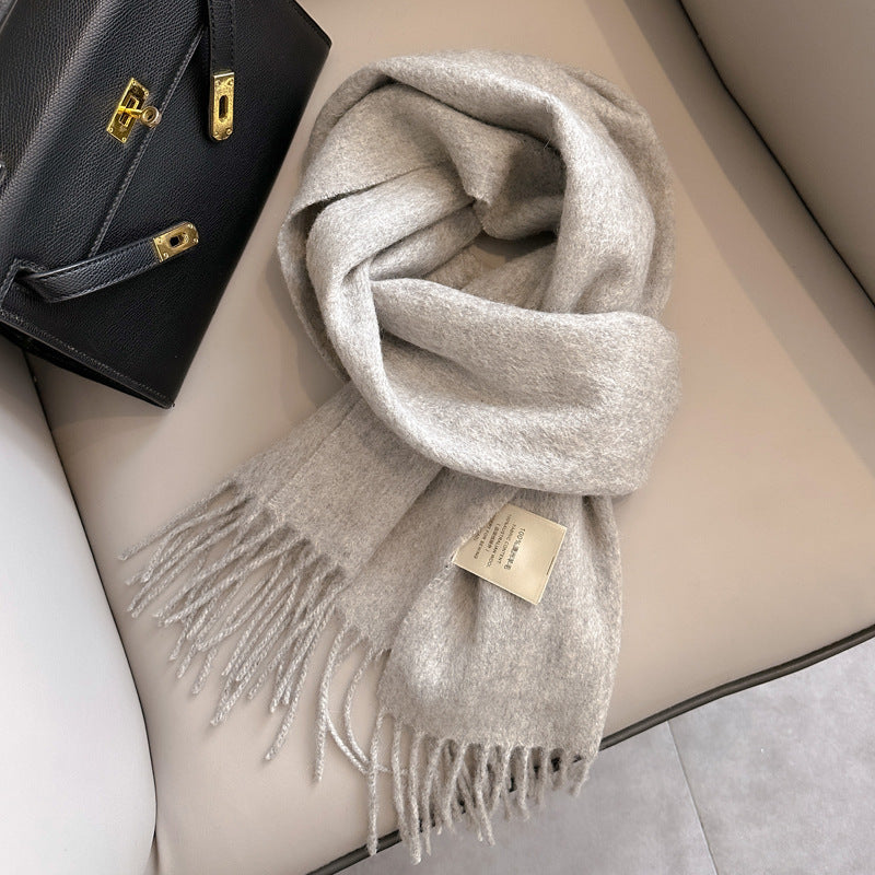 Pure Wool Tassel Scarf – Warm Winter Narrow Scarf for Men & Women
