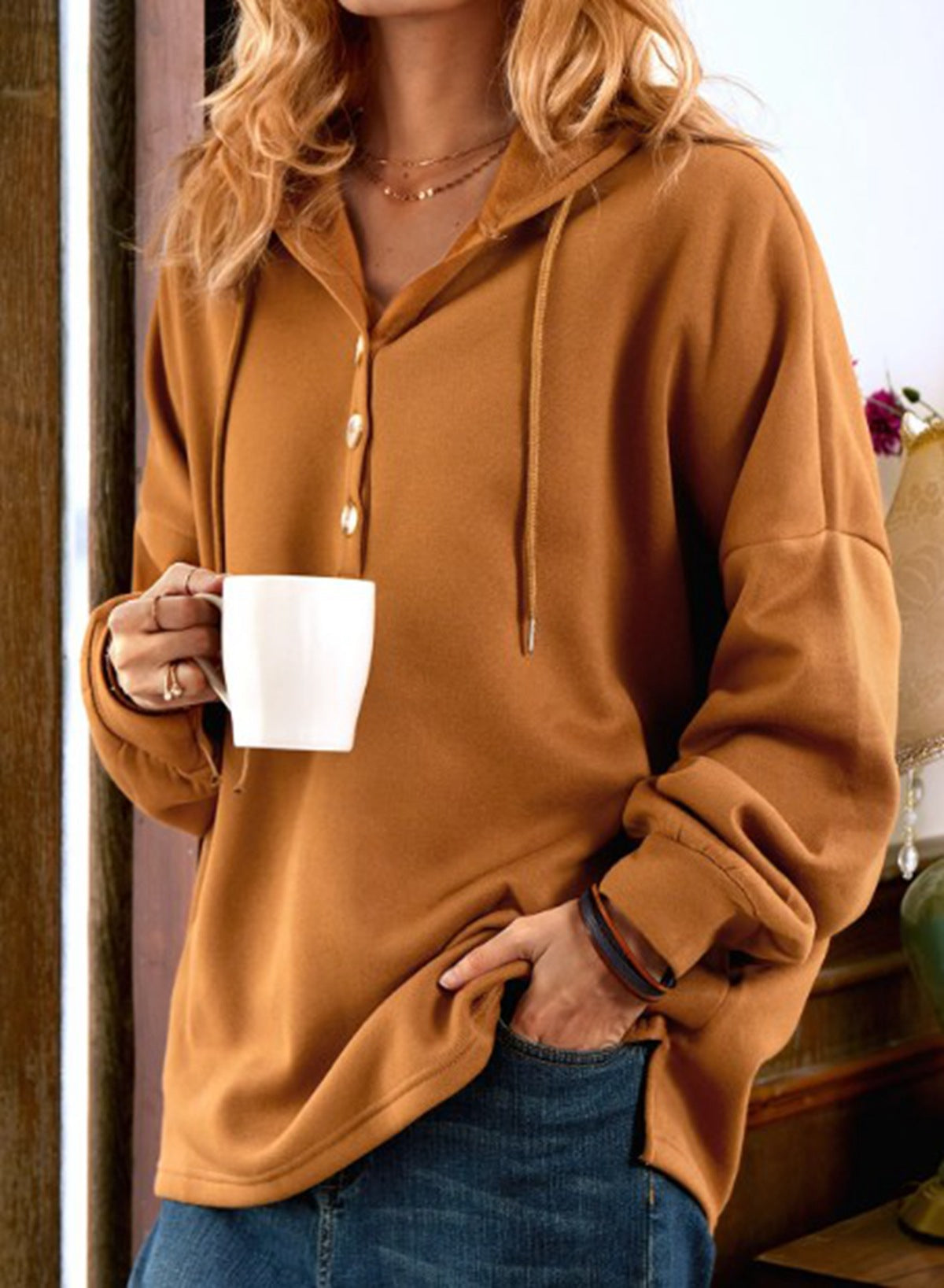 Women’s Casual Hooded Sweater – Solid Color Comfortable Pullover