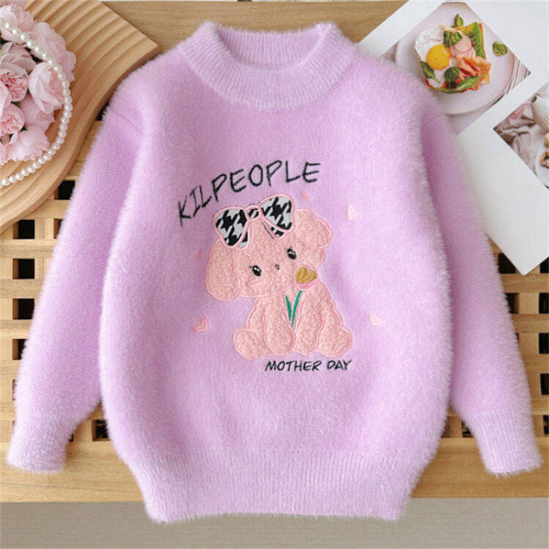 Girl's Faux Mink Cartoon Sweater