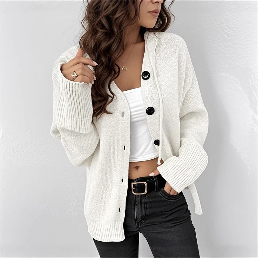 Women's Hooded Drawstring Knit Cardigan