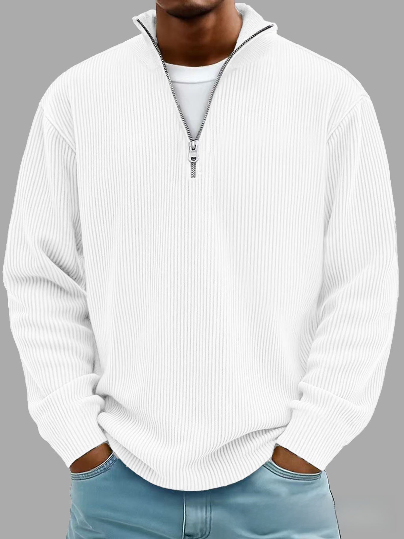 Men?s Casual Corduroy Stand Collar Zip-Up Jacket