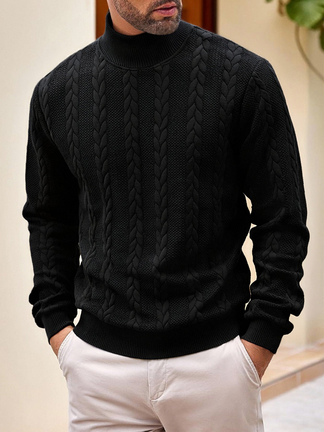 Men?s High-Neck Jacquard Knit Sweater