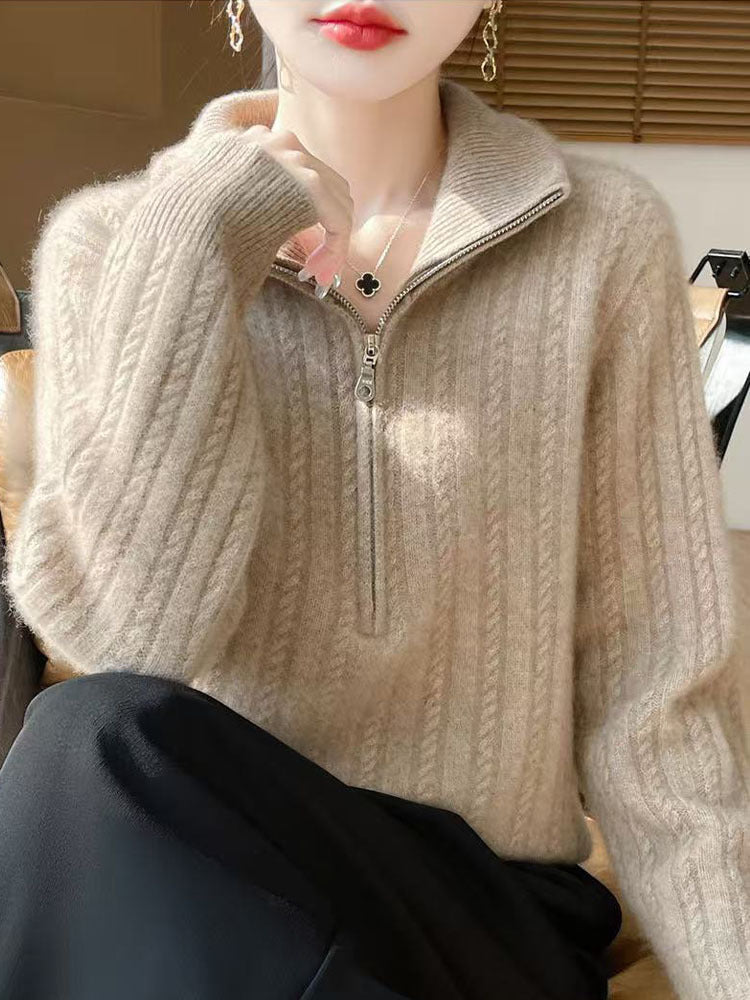 Women's Thick Cable-Knit Half-Zip Sweater