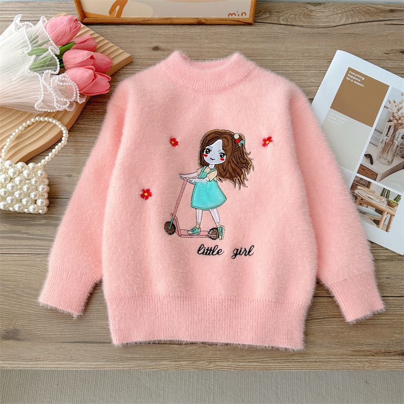 Girl's Faux Mink Cartoon Sweater
