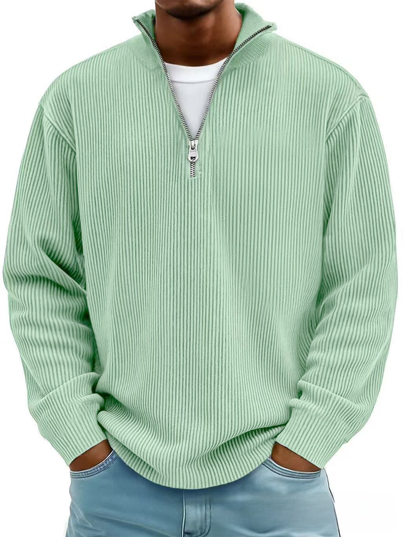 Men?s Casual Corduroy Stand Collar Zip-Up Jacket