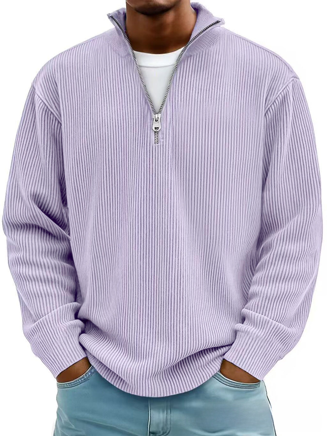 Men?s Casual Corduroy Stand Collar Zip-Up Jacket