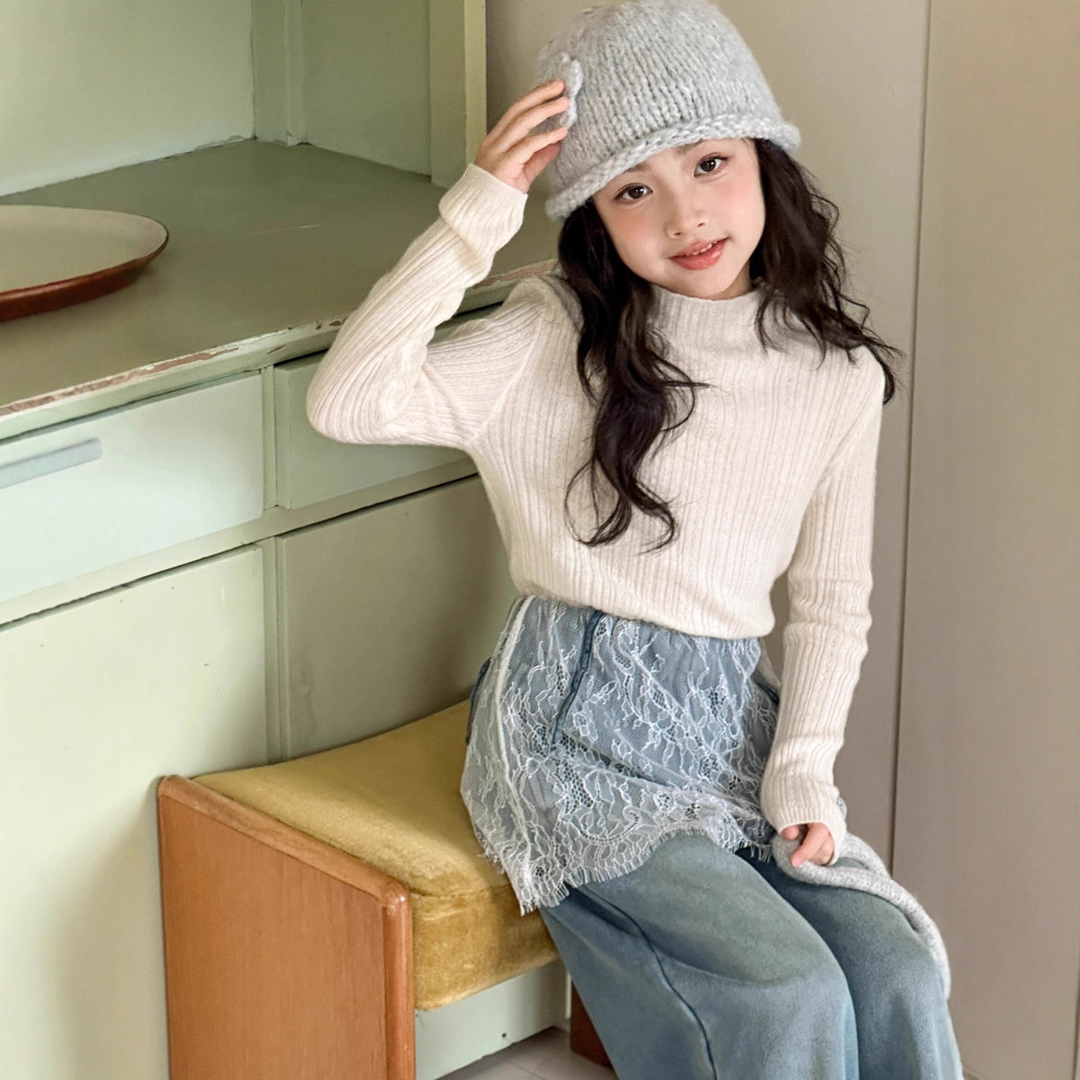 Girl's Half Turtleneck Cotton Sweater
