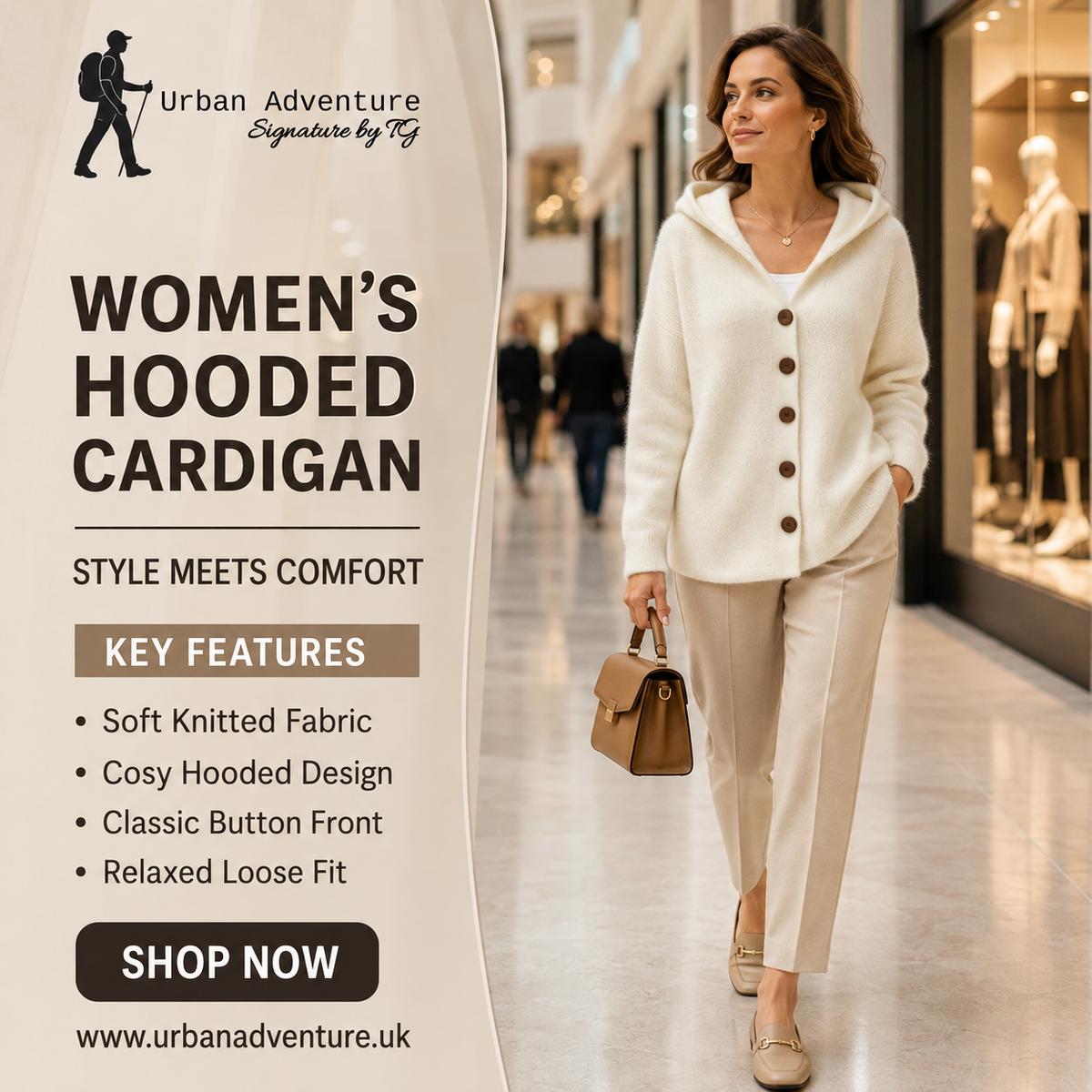 Women's Button-Front Knitted Hooded Cardigan