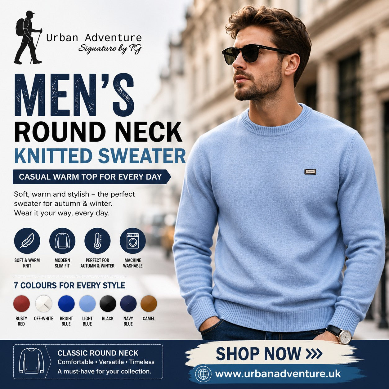 Men's Round Neck Knitted Sweater ? Casual Warm Top