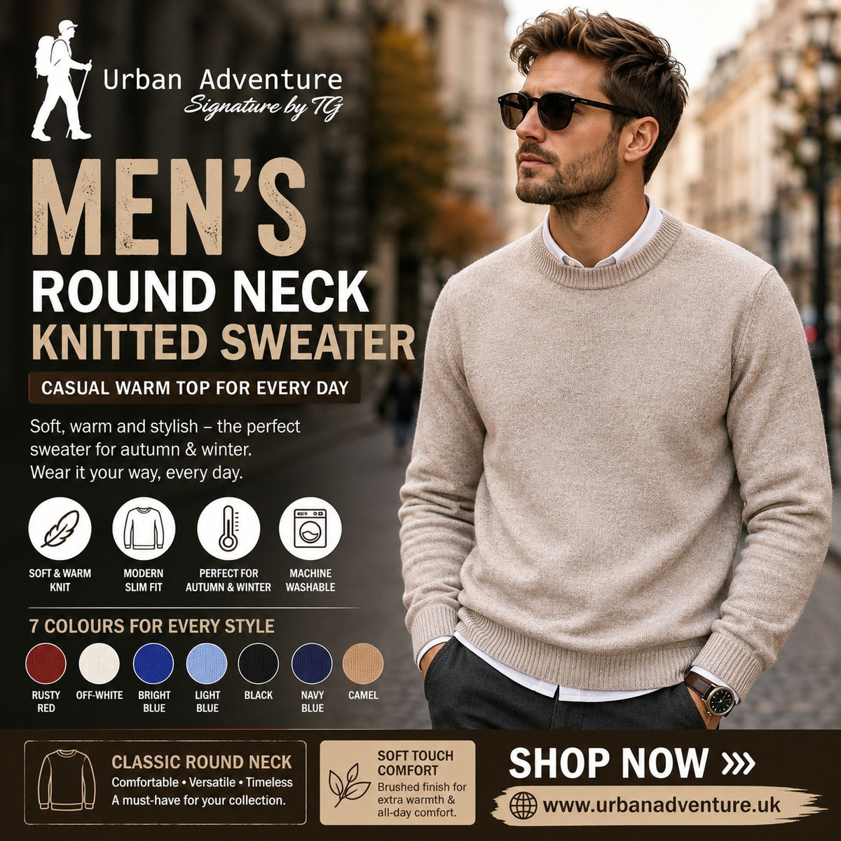Men's Round Neck Knitted Sweater ? Casual Warm Top