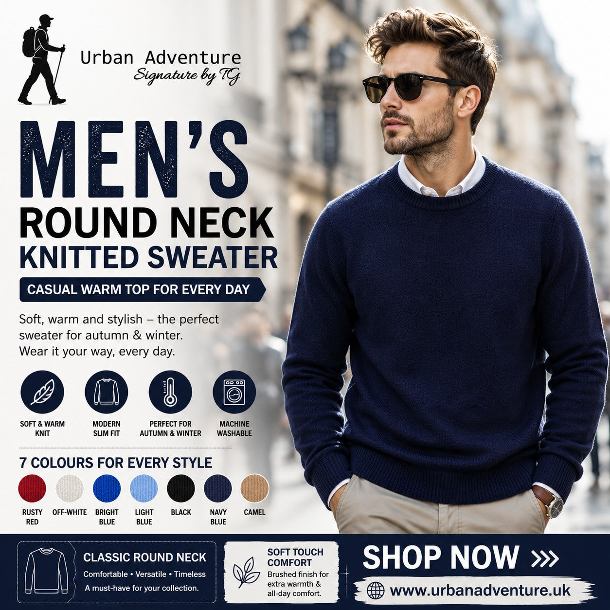 Men's Round Neck Knitted Sweater ? Casual Warm Top