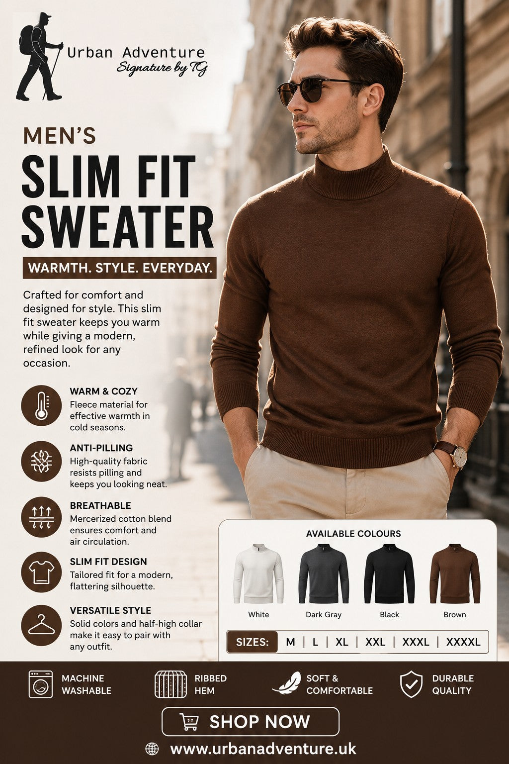 Men's Solid Colour Slim Fit Sweater