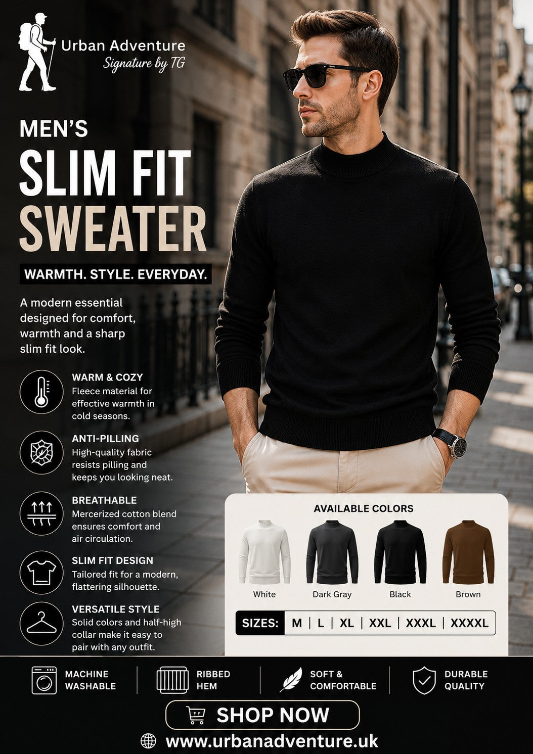 Men's Solid Colour Slim Fit Sweater