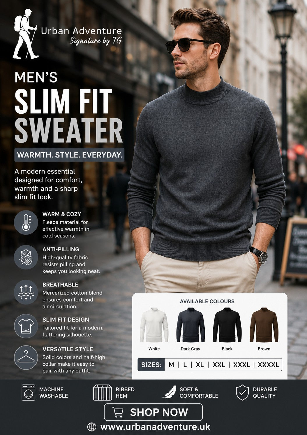 Men's Solid Colour Slim Fit Sweater