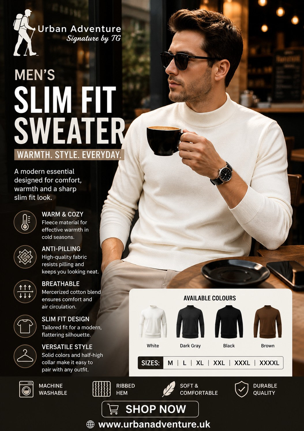 Men's Solid Colour Slim Fit Sweater
