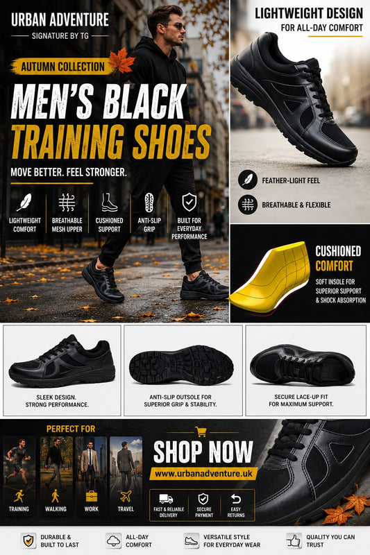 Autumn Men's Black Training Shoes – Lightweight Comfort &amp; Everyday Performance
