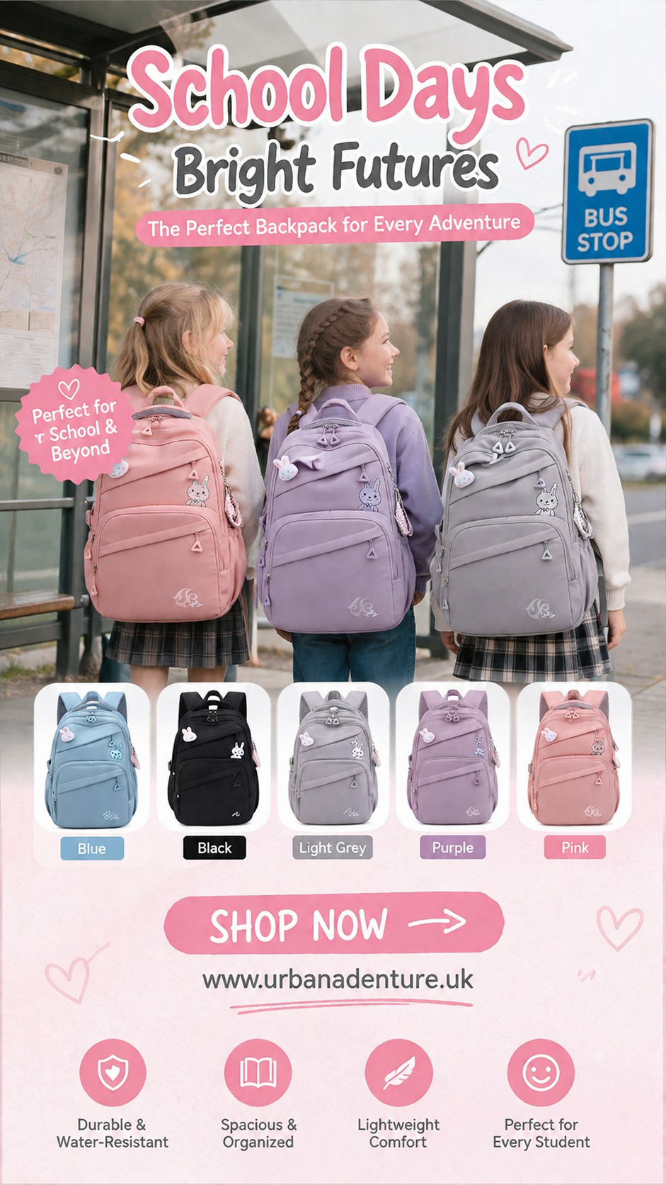 Kids' Solid Color School Backpack | Lightweight Oxford Book Bag for Primary Students