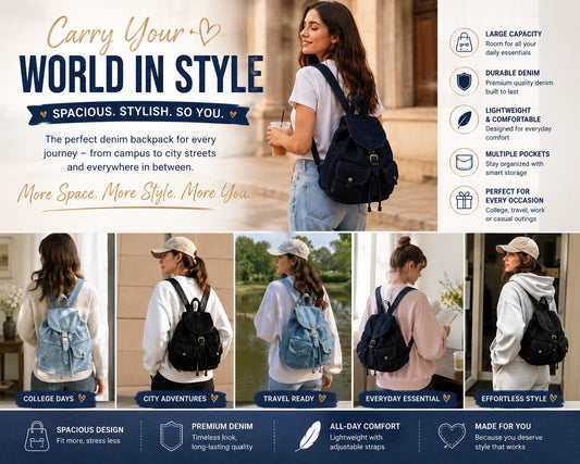 New Stylish Large-Capacity Denim Women's Backpack
