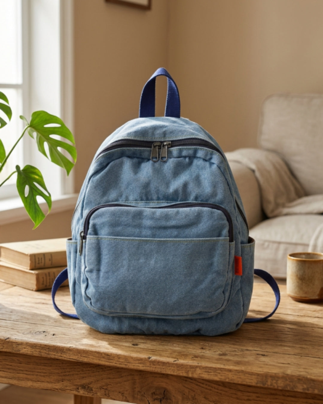 Women's Washed Denim Canvas Backpack | Casual Everyday Travel - School Bag