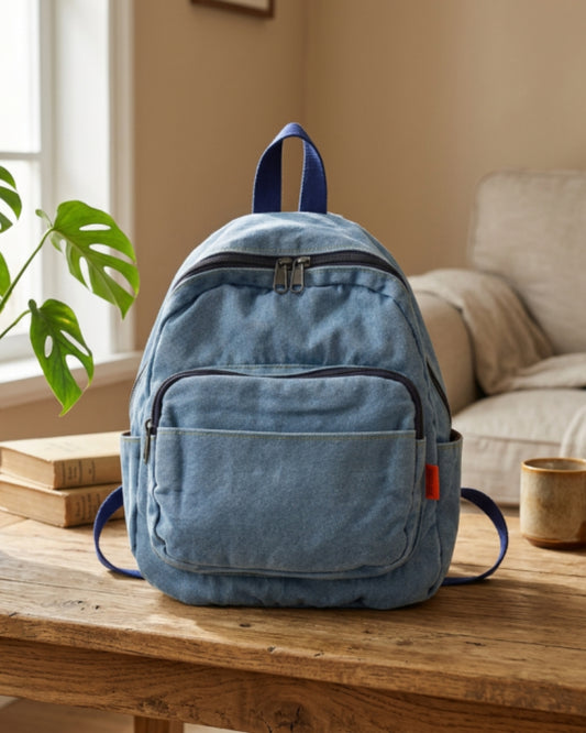 Women's Washed Denim Canvas Backpack | Casual Everyday Travel - School Bag