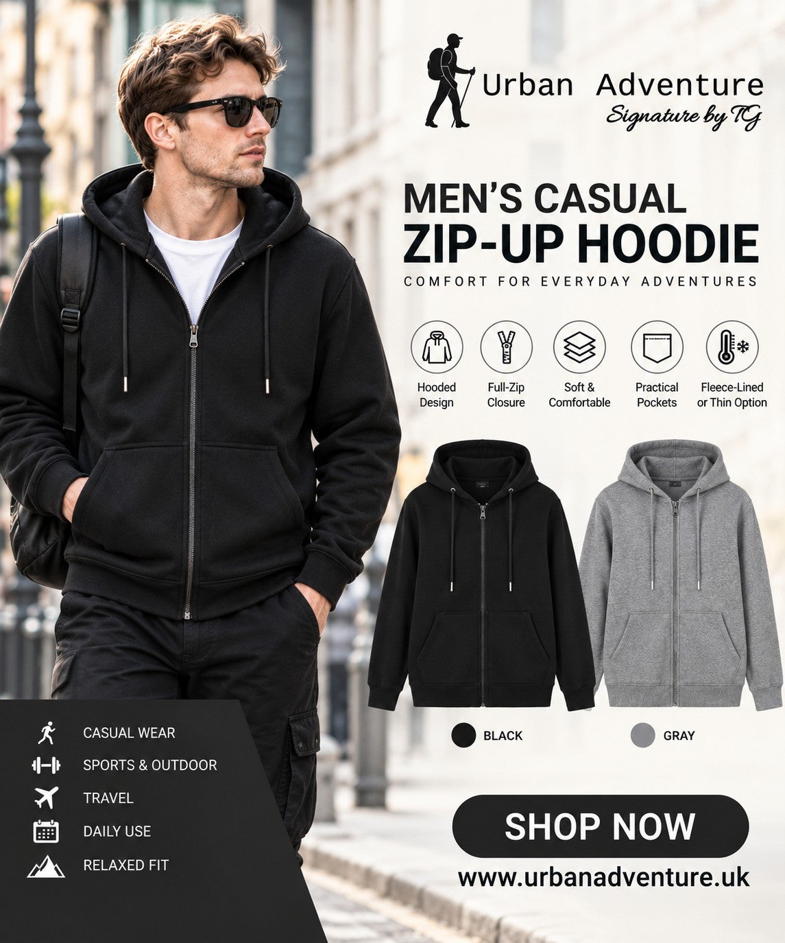 Men?s Casual Zip-Up Hoodie