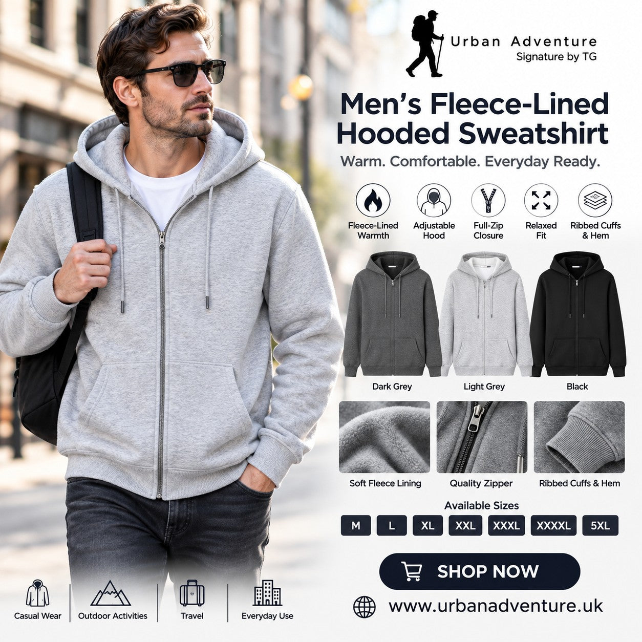 Men's Fleece-Lined Hooded Sweatshirt
