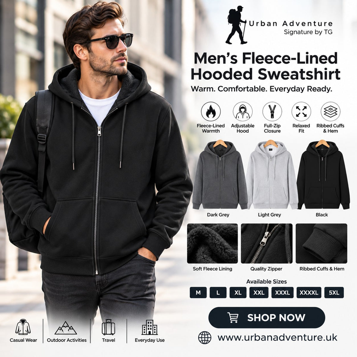 Men's Fleece-Lined Hooded Sweatshirt