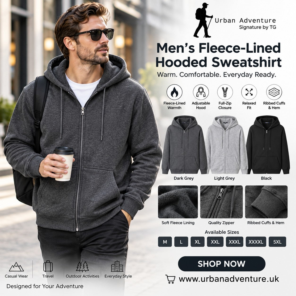 Men's Fleece-Lined Hooded Sweatshirt