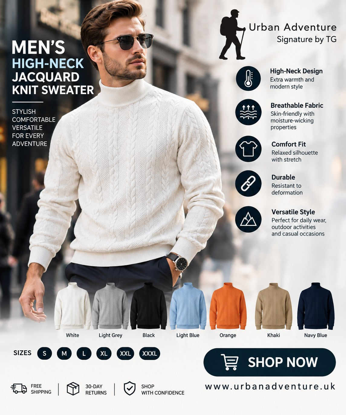 Men?s High-Neck Jacquard Knit Sweater