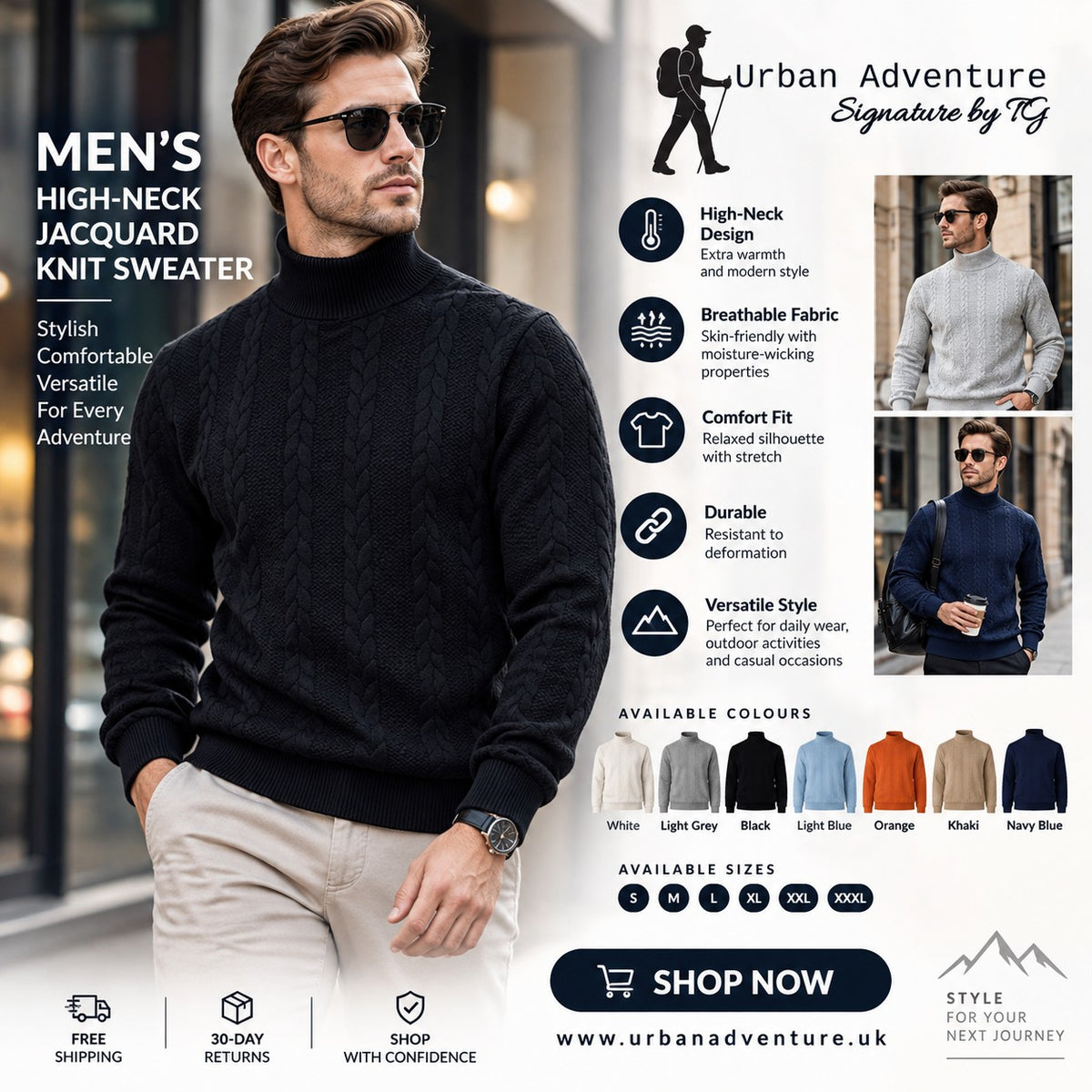 Men?s High-Neck Jacquard Knit Sweater