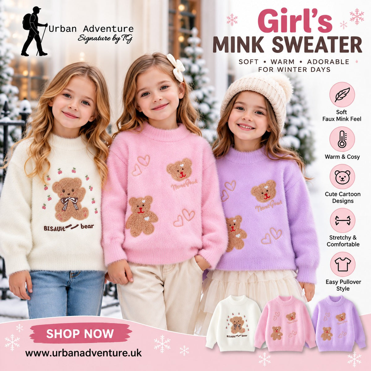 Girl's Faux Mink Cartoon Sweater