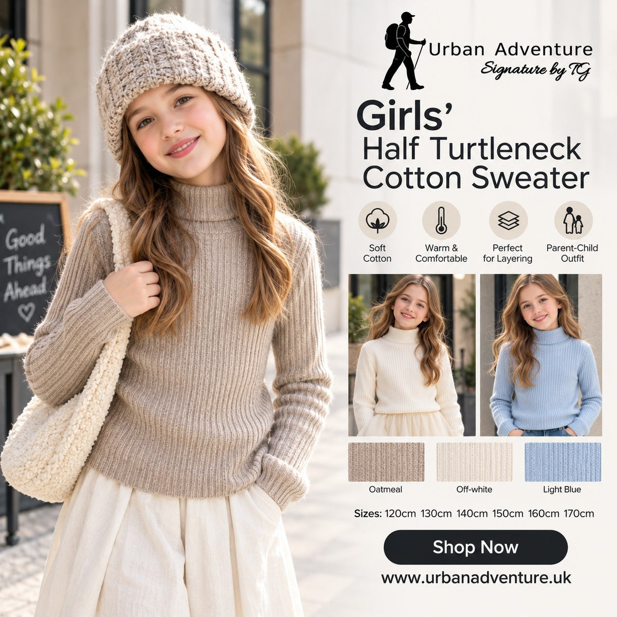 Girl's Half Turtleneck Cotton Sweater