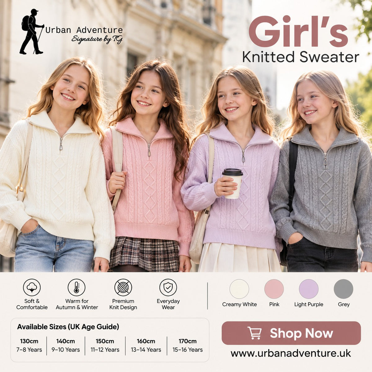 Girls' Cotton - Cashmere Blend Knitted Sweater
