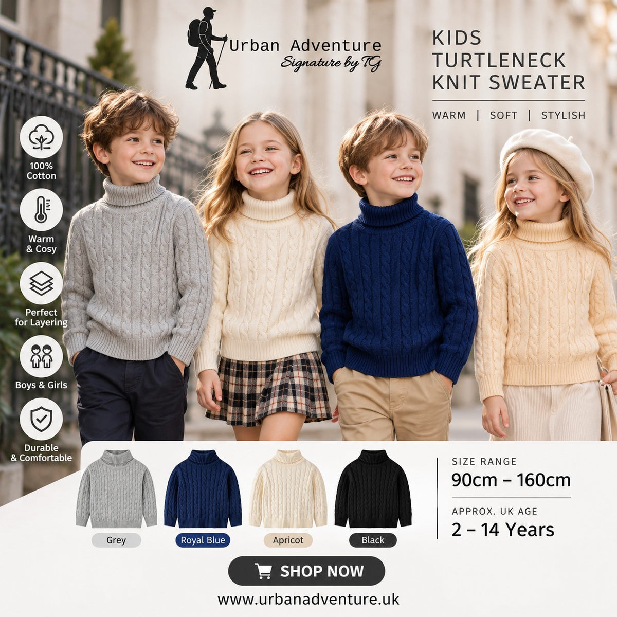 Turtleneck Base-Layer Knit Sweater -  Kids
