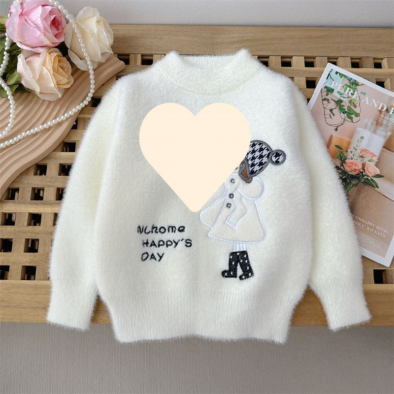Girl's Faux Mink Cartoon Sweater