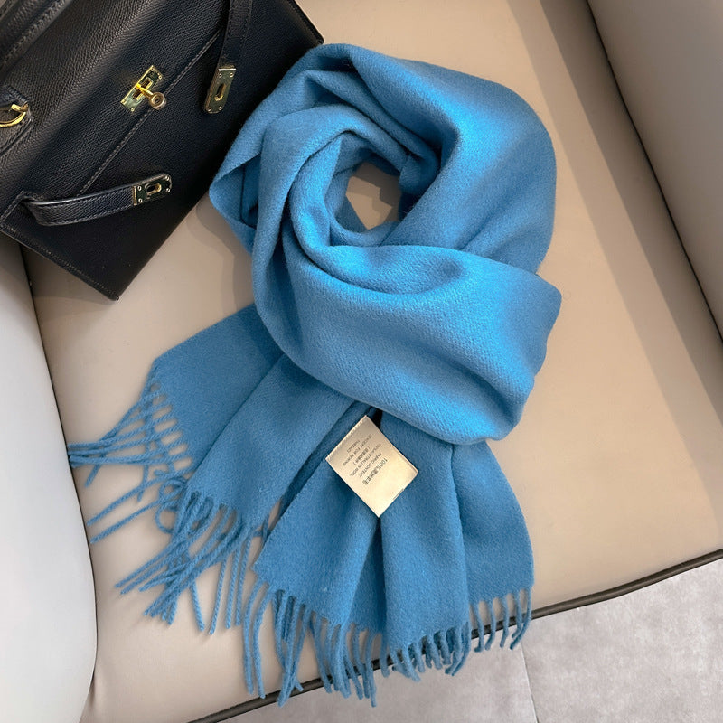 Pure Wool Tassel Scarf – Warm Winter Narrow Scarf for Men & Women