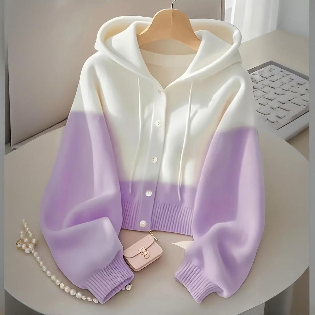 Women' s Gradient Hooded Knit Cardigan