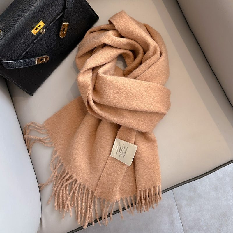 Pure Wool Tassel Scarf – Warm Winter Narrow Scarf for Men & Women