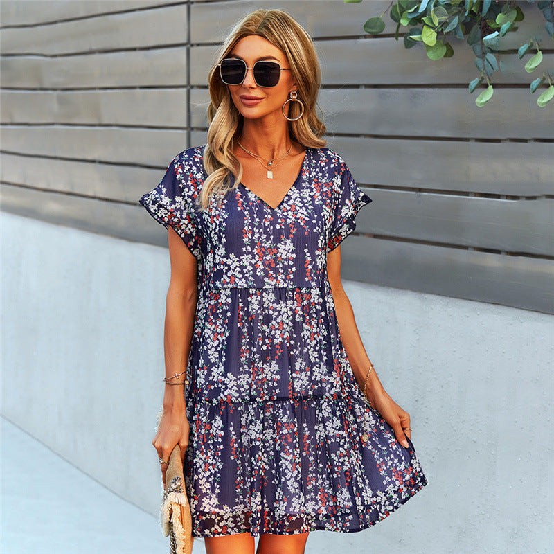 Women’s Ruffle Loose Short Dress – Summer Chiffon Casual Style