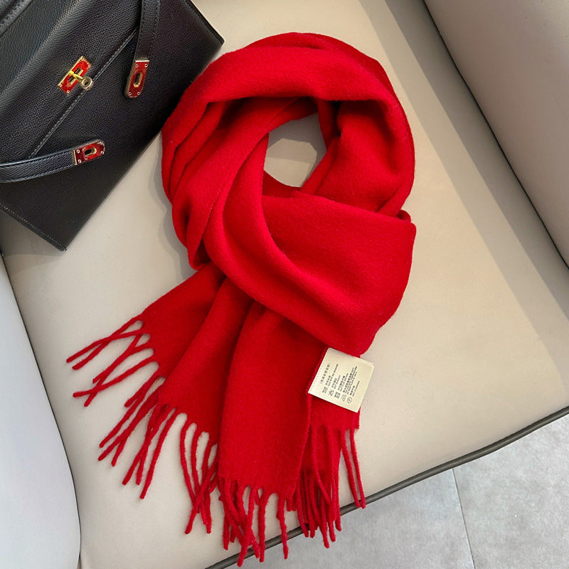 Pure Wool Tassel Scarf – Warm Winter Narrow Scarf for Men & Women