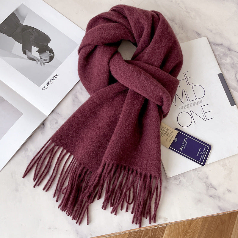 Pure Wool Tassel Scarf – Warm Winter Narrow Scarf for Men & Women