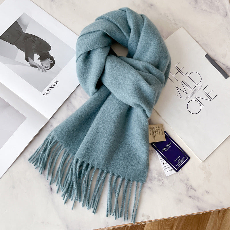 Pure Wool Tassel Scarf – Warm Winter Narrow Scarf for Men & Women