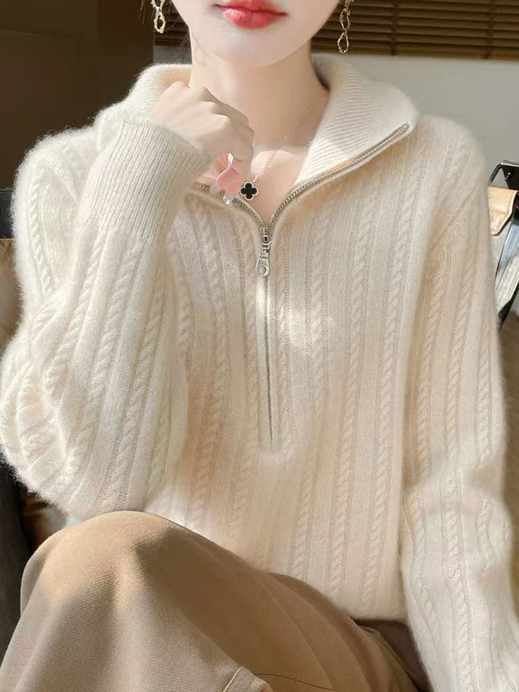 Women's Thick Cable-Knit Half-Zip Sweater